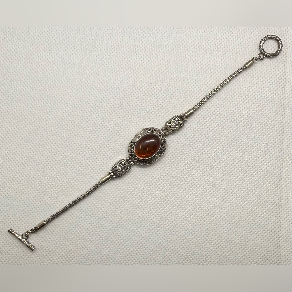 Elegant Silver and Authentic Amber Bracelet